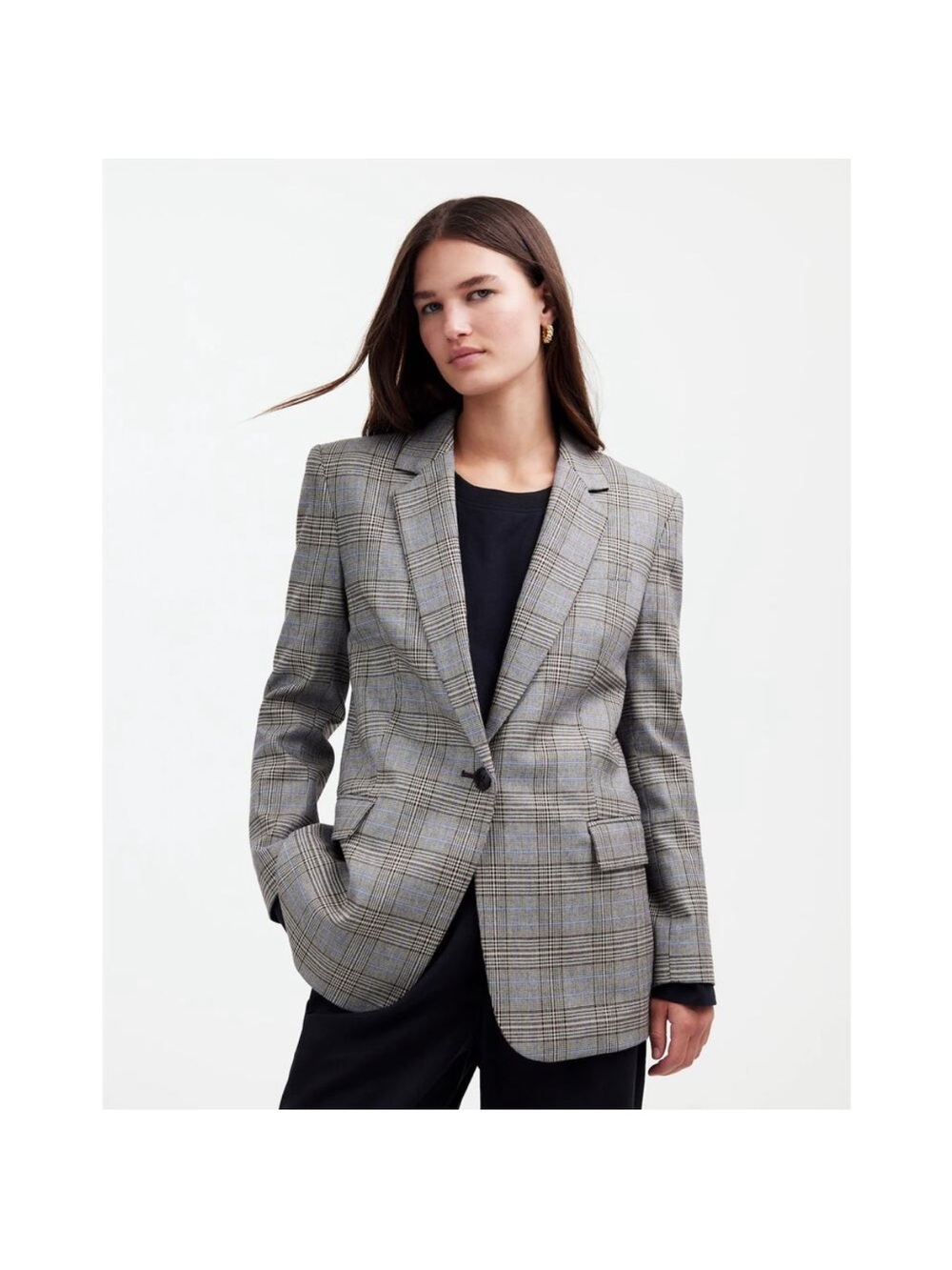 Madewell Plaid Blazer with Subtle Brown, Tan and Blue Accents